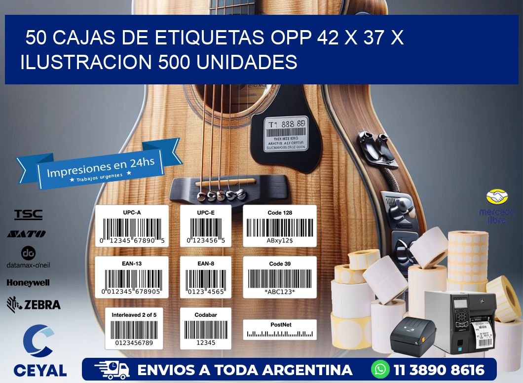 50 CAJAS DE ETIQUETAS OPP 42 x 37 X ILUSTRACION 500 UNIDADES