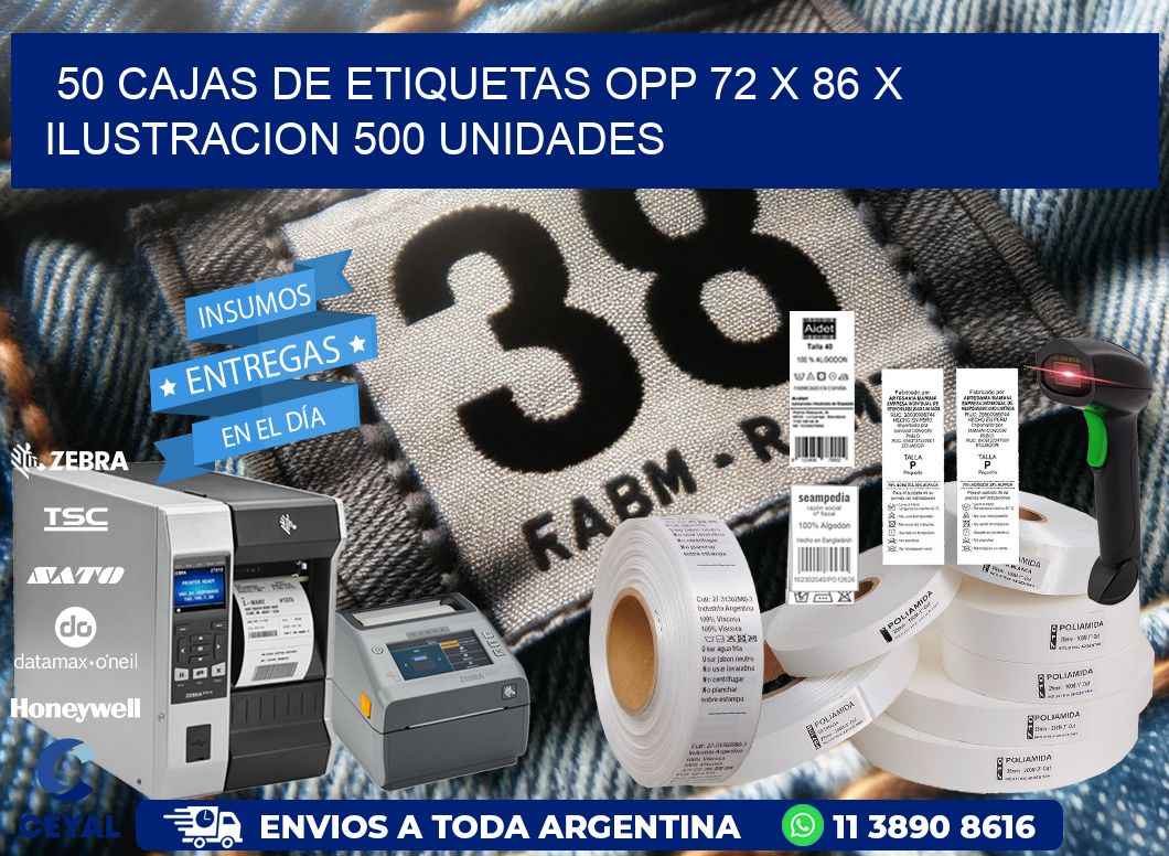 50 CAJAS DE ETIQUETAS OPP 72 x 86 X ILUSTRACION 500 UNIDADES