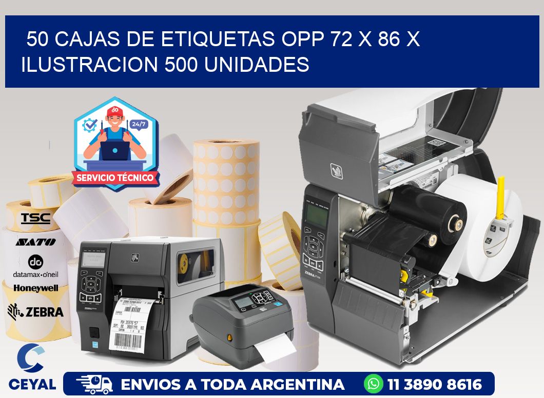 50 CAJAS DE ETIQUETAS OPP 72 x 86 X ILUSTRACION 500 UNIDADES