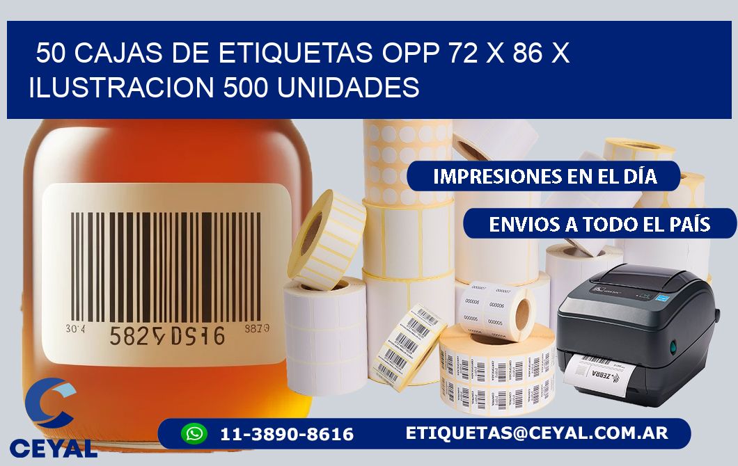 50 CAJAS DE ETIQUETAS OPP 72 x 86 X ILUSTRACION 500 UNIDADES