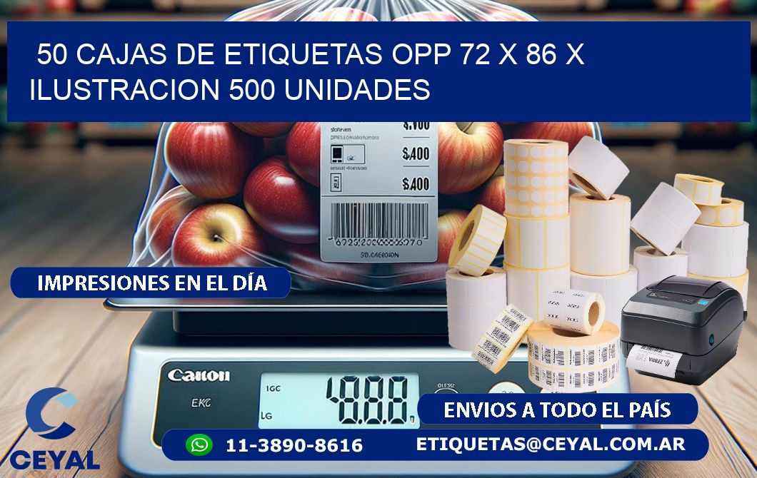 50 CAJAS DE ETIQUETAS OPP 72 x 86 X ILUSTRACION 500 UNIDADES