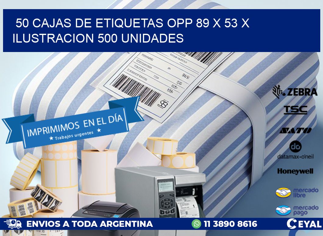 50 CAJAS DE ETIQUETAS OPP 89 x 53 X ILUSTRACION 500 UNIDADES