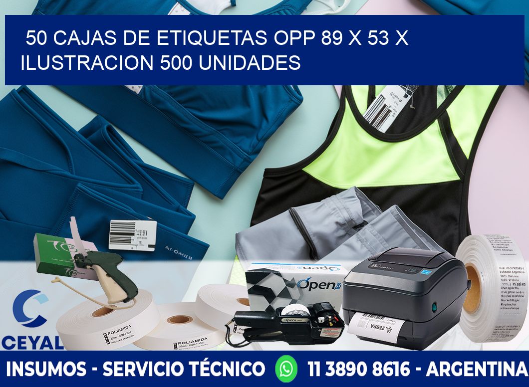 50 CAJAS DE ETIQUETAS OPP 89 x 53 X ILUSTRACION 500 UNIDADES