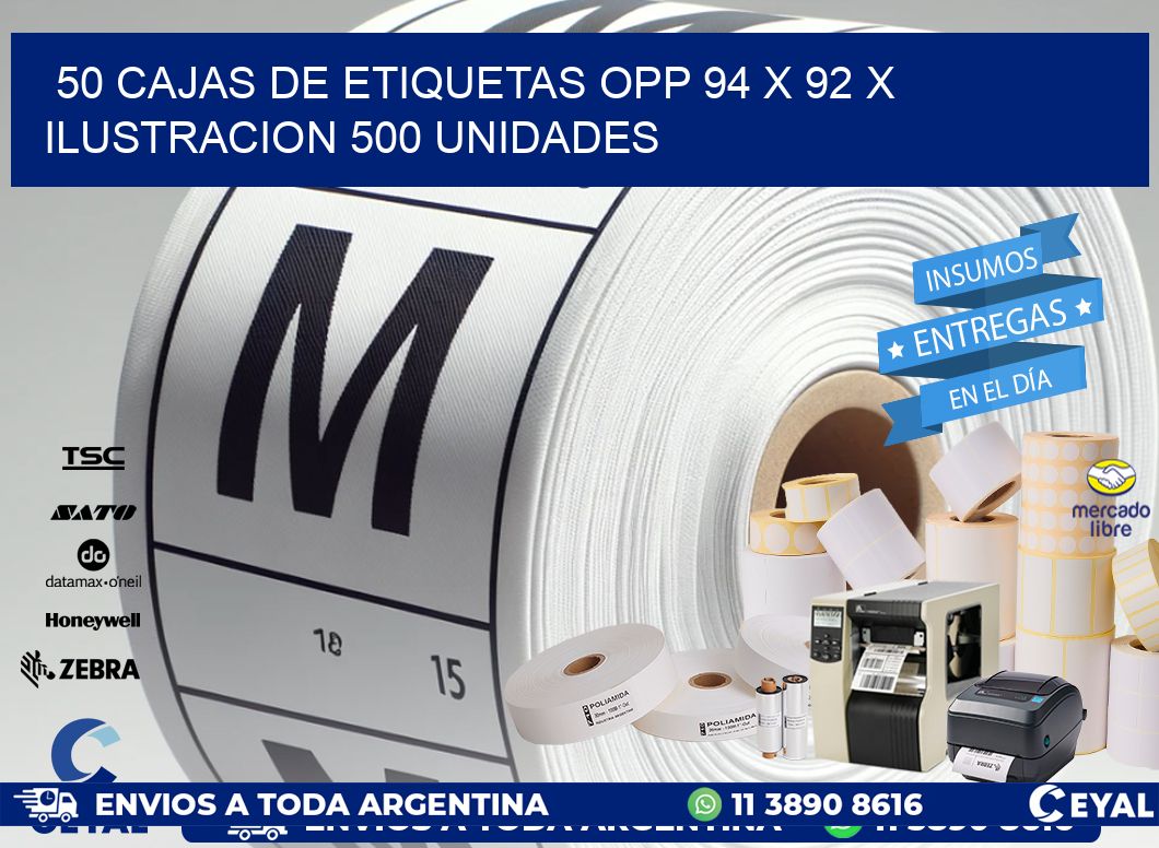 50 CAJAS DE ETIQUETAS OPP 94 x 92 X ILUSTRACION 500 UNIDADES