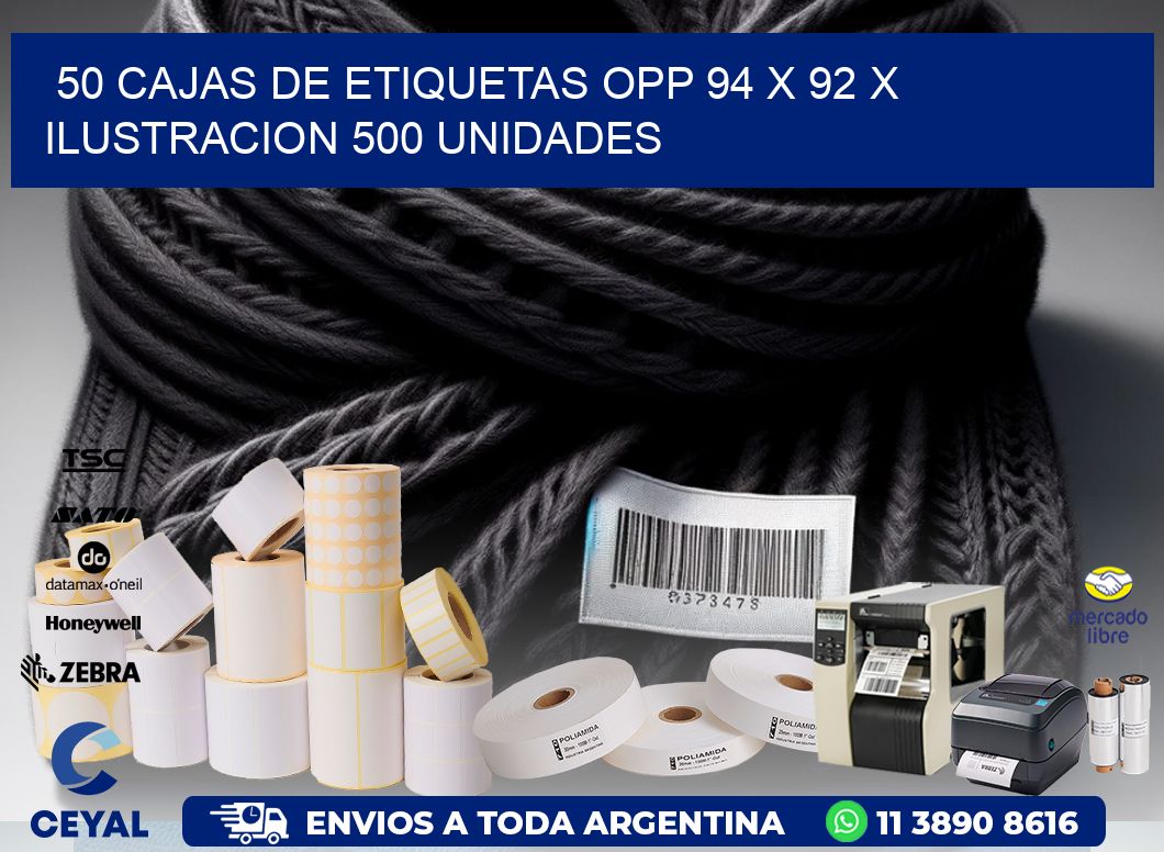 50 CAJAS DE ETIQUETAS OPP 94 x 92 X ILUSTRACION 500 UNIDADES