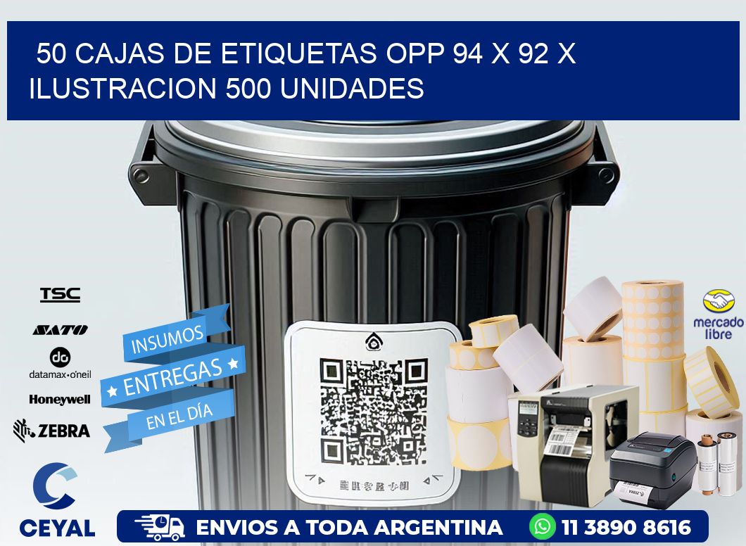 50 CAJAS DE ETIQUETAS OPP 94 x 92 X ILUSTRACION 500 UNIDADES