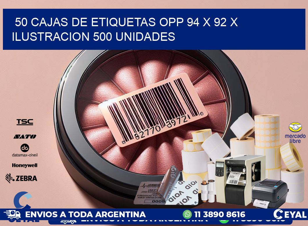 50 CAJAS DE ETIQUETAS OPP 94 x 92 X ILUSTRACION 500 UNIDADES