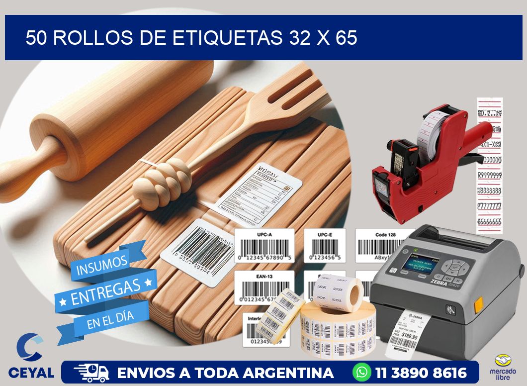 50 ROLLOS DE ETIQUETAS 32 x 65