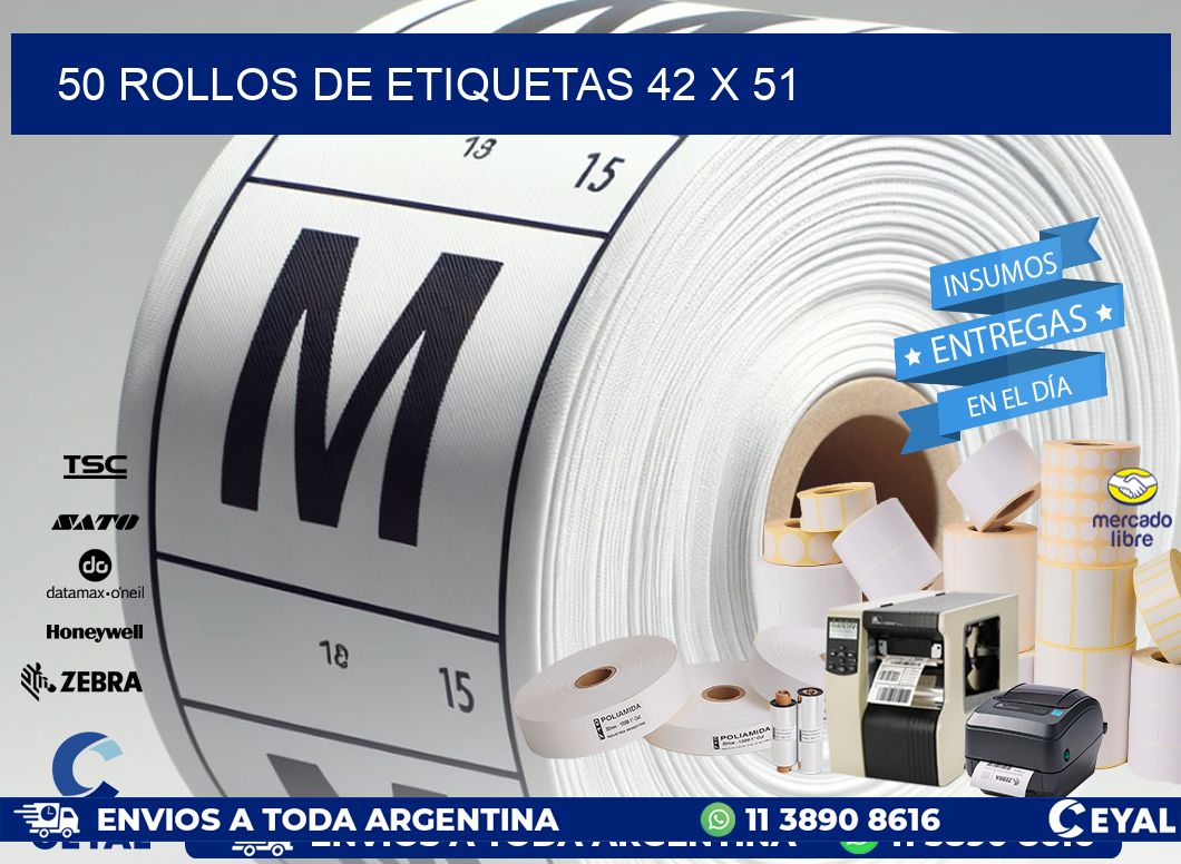 50 ROLLOS DE ETIQUETAS 42 x 51