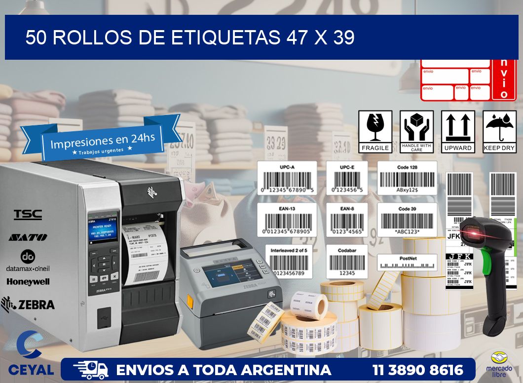 50 ROLLOS DE ETIQUETAS 47 x 39