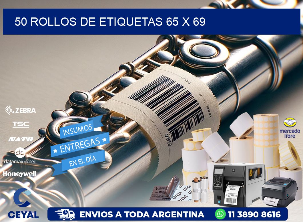 50 ROLLOS DE ETIQUETAS 65 x 69