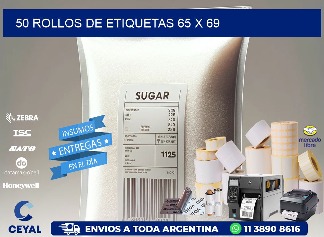 50 ROLLOS DE ETIQUETAS 65 x 69