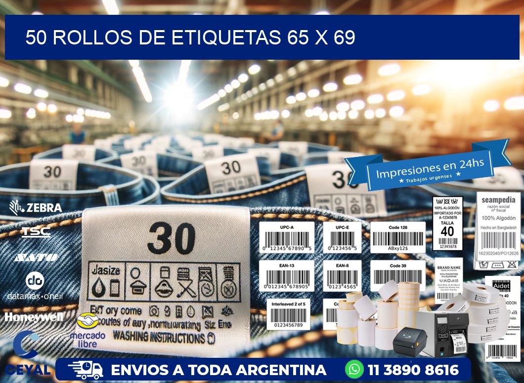 50 ROLLOS DE ETIQUETAS 65 x 69