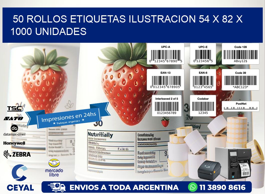 50 ROLLOS ETIQUETAS ILUSTRACION 54 x 82 X 1000 UNIDADES