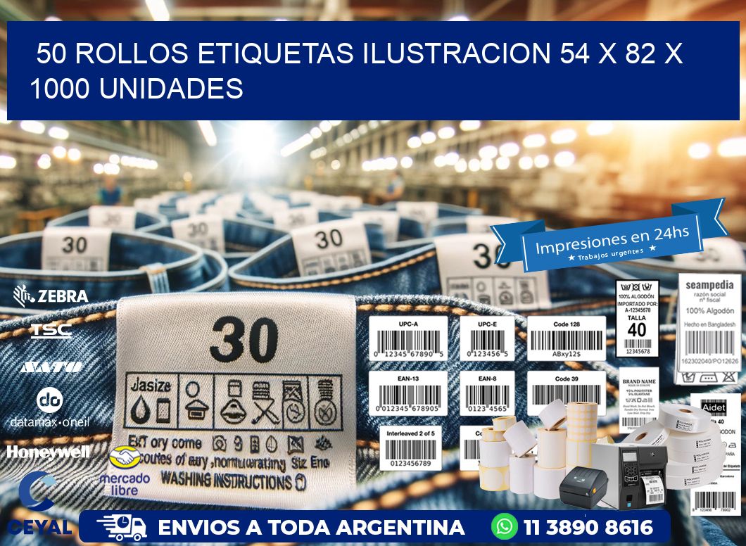 50 ROLLOS ETIQUETAS ILUSTRACION 54 x 82 X 1000 UNIDADES