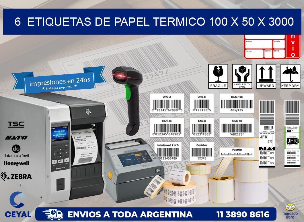 6  ETIQUETAS DE PAPEL TERMICO 100 x 50 X 3000