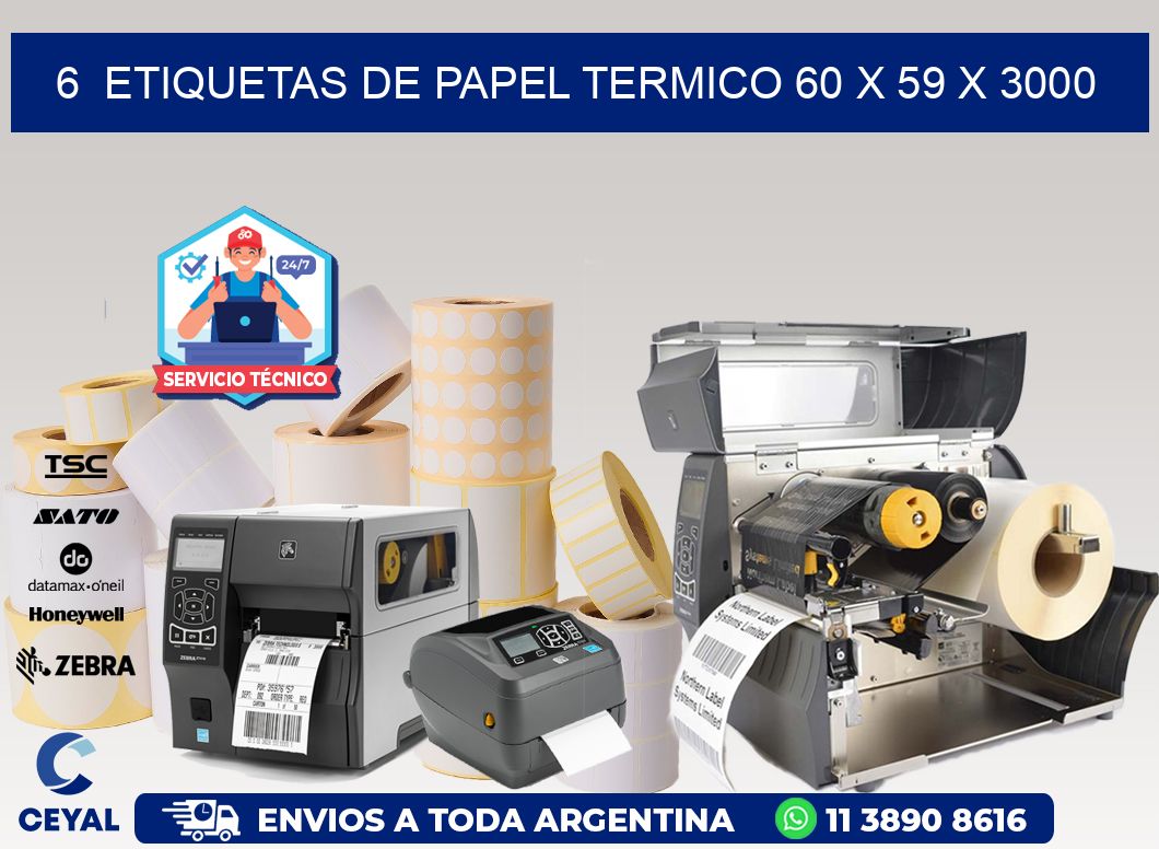 6  ETIQUETAS DE PAPEL TERMICO 60 x 59 X 3000