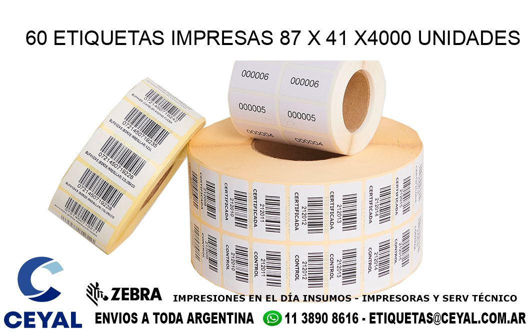 60 ETIQUETAS IMPRESAS 87 x 41 X4000 UNIDADES