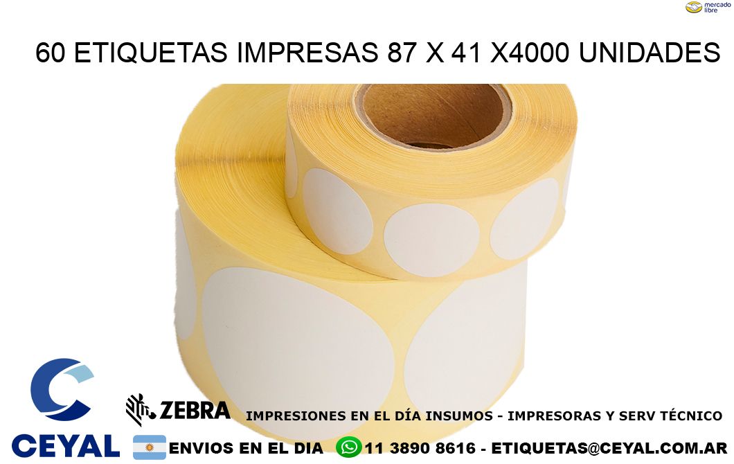 60 ETIQUETAS IMPRESAS 87 x 41 X4000 UNIDADES