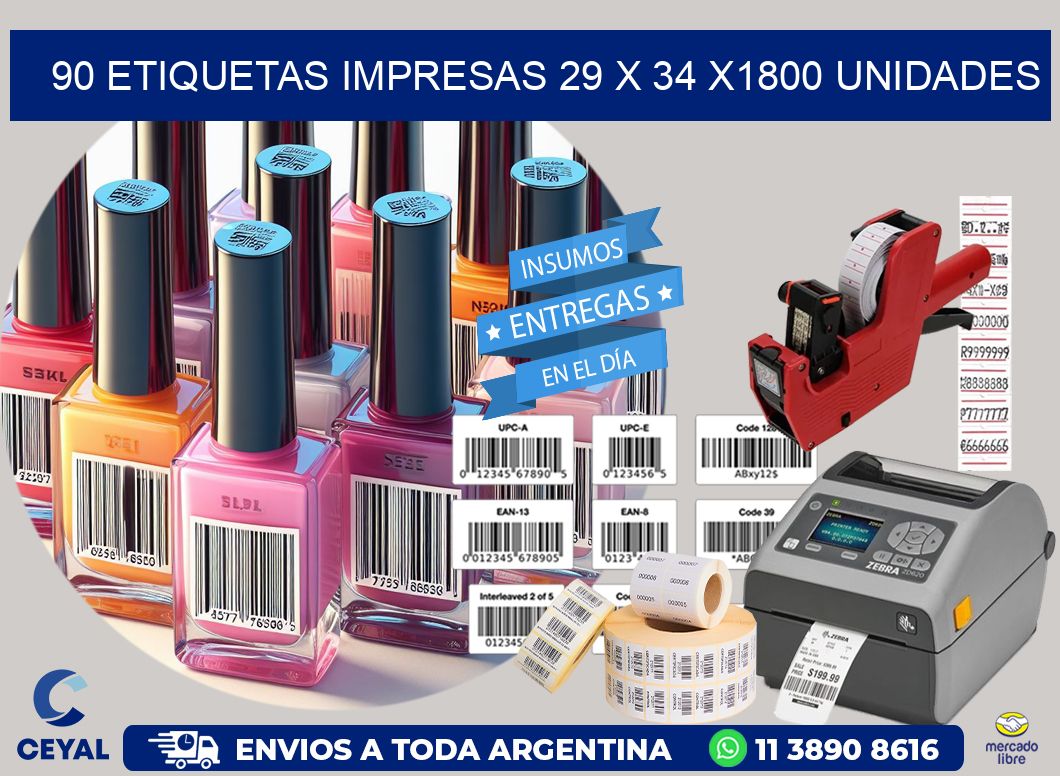 90 ETIQUETAS IMPRESAS 29 x 34 X1800 UNIDADES