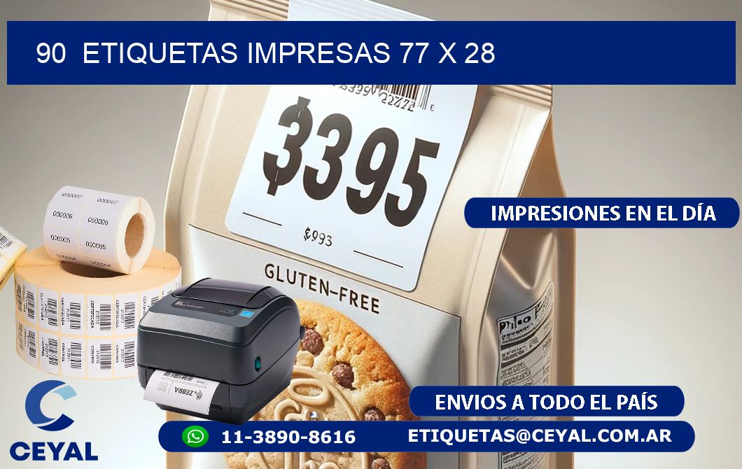 90  ETIQUETAS IMPRESAS 77 x 28