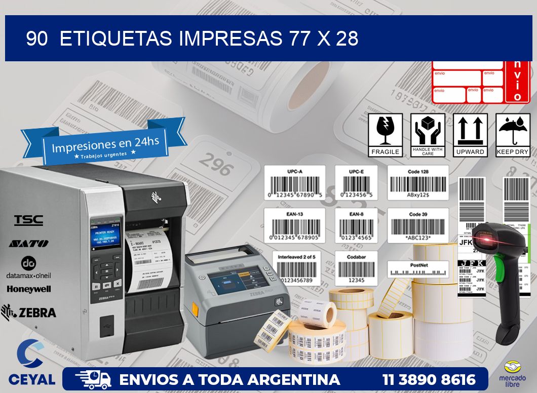 90  ETIQUETAS IMPRESAS 77 x 28