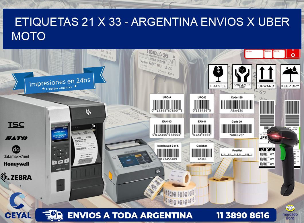 ETIQUETAS 21 x 33 - ARGENTINA ENVIOS X UBER MOTO