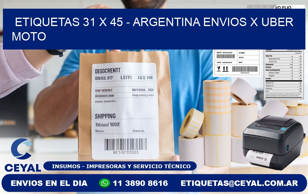 ETIQUETAS 31 x 45 - ARGENTINA ENVIOS X UBER MOTO