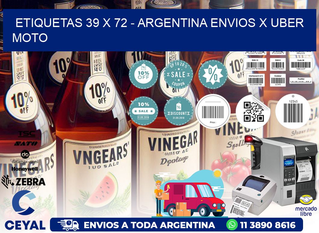 ETIQUETAS 39 x 72 - ARGENTINA ENVIOS X UBER MOTO