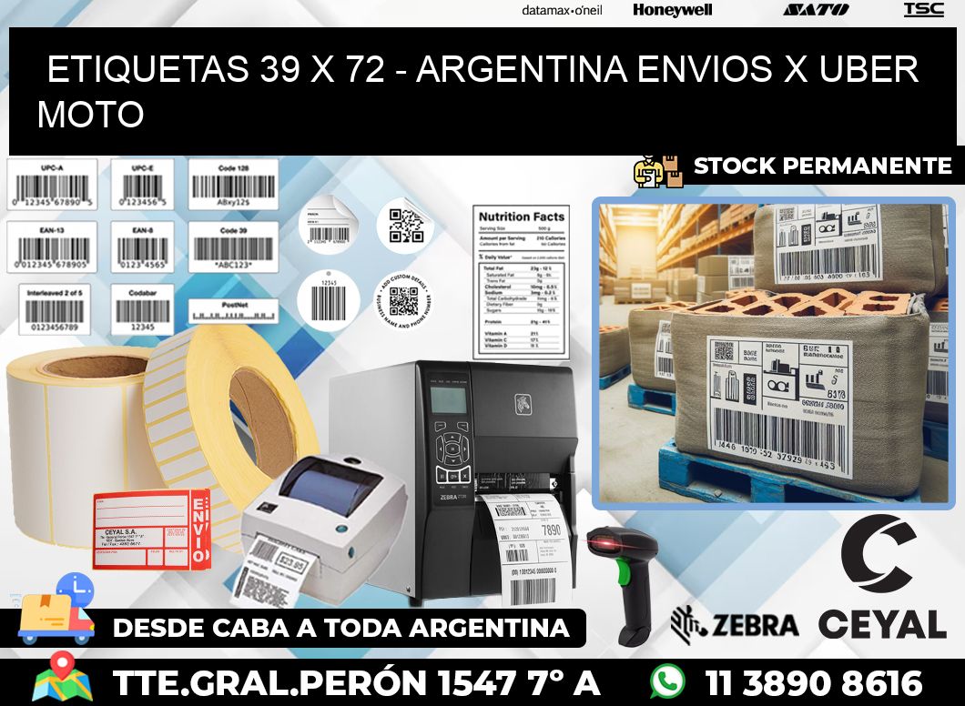 ETIQUETAS 39 x 72 – ARGENTINA ENVIOS X UBER MOTO