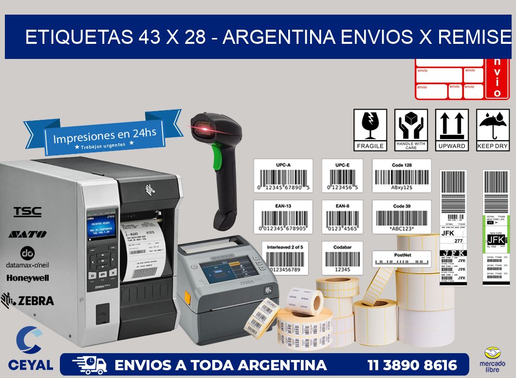 ETIQUETAS 43 x 28 – ARGENTINA ENVIOS X REMISE