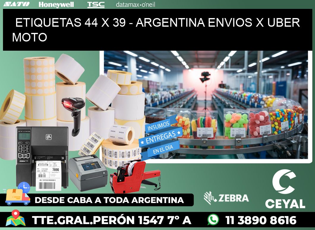 ETIQUETAS 44 x 39 - ARGENTINA ENVIOS X UBER MOTO