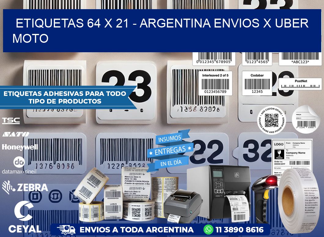 ETIQUETAS 64 x 21 - ARGENTINA ENVIOS X UBER MOTO