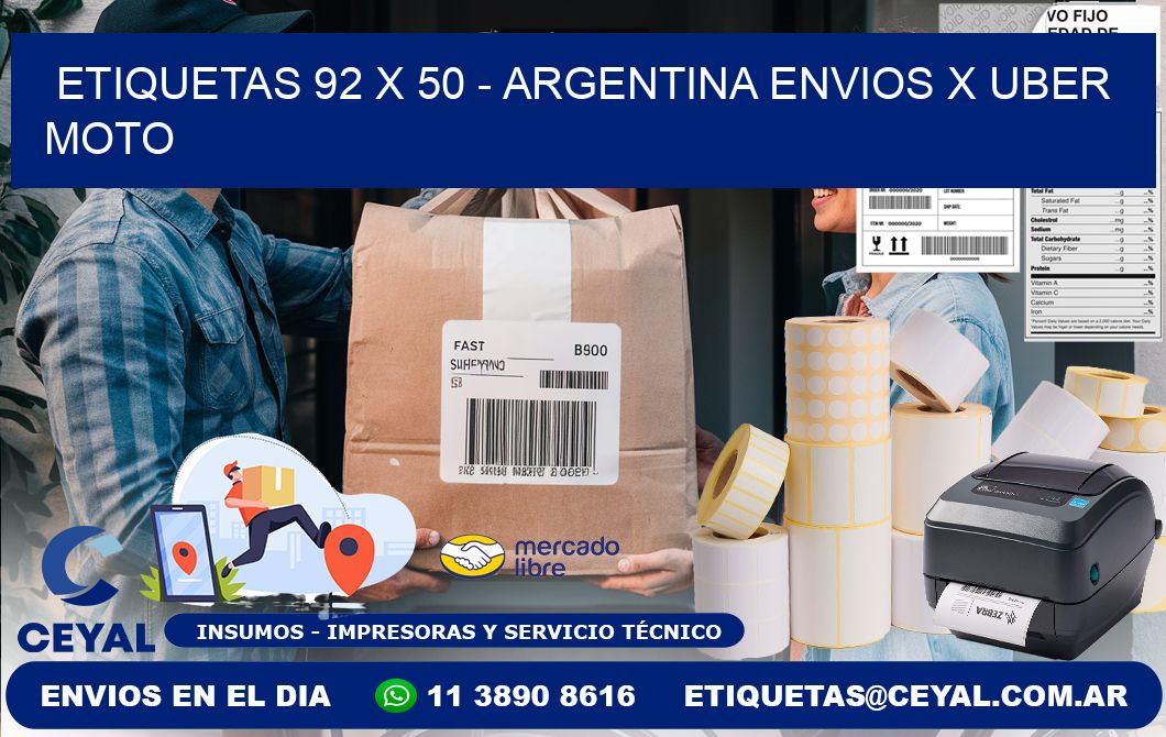 ETIQUETAS 92 x 50 - ARGENTINA ENVIOS X UBER MOTO