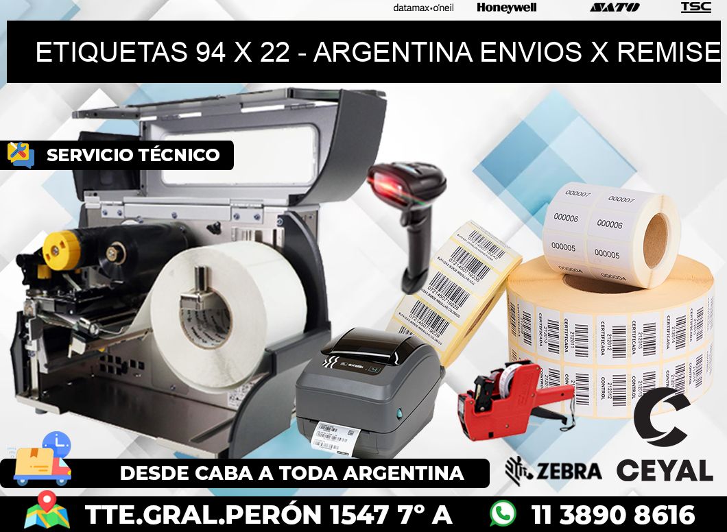 ETIQUETAS 94 x 22 - ARGENTINA ENVIOS X REMISE