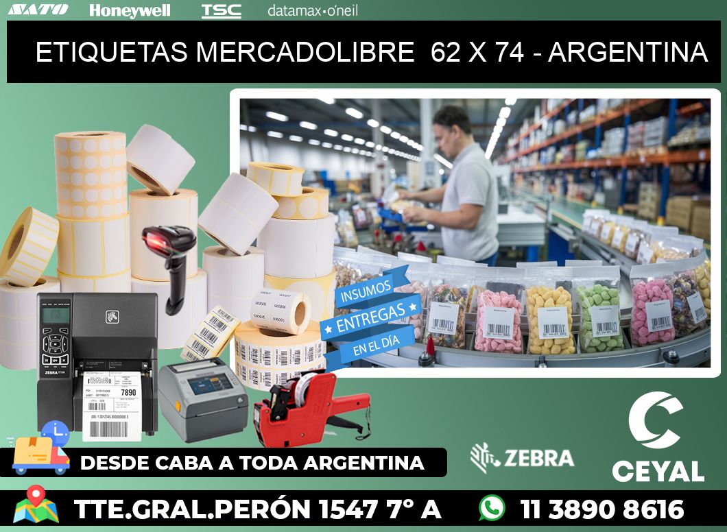 ETIQUETAS MERCADOLIBRE  62 x 74 - ARGENTINA