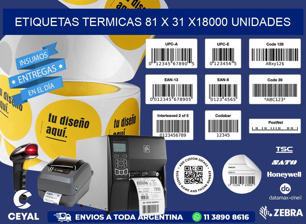 ETIQUETAS TERMICAS 81 x 31 x18000 UNIDADES