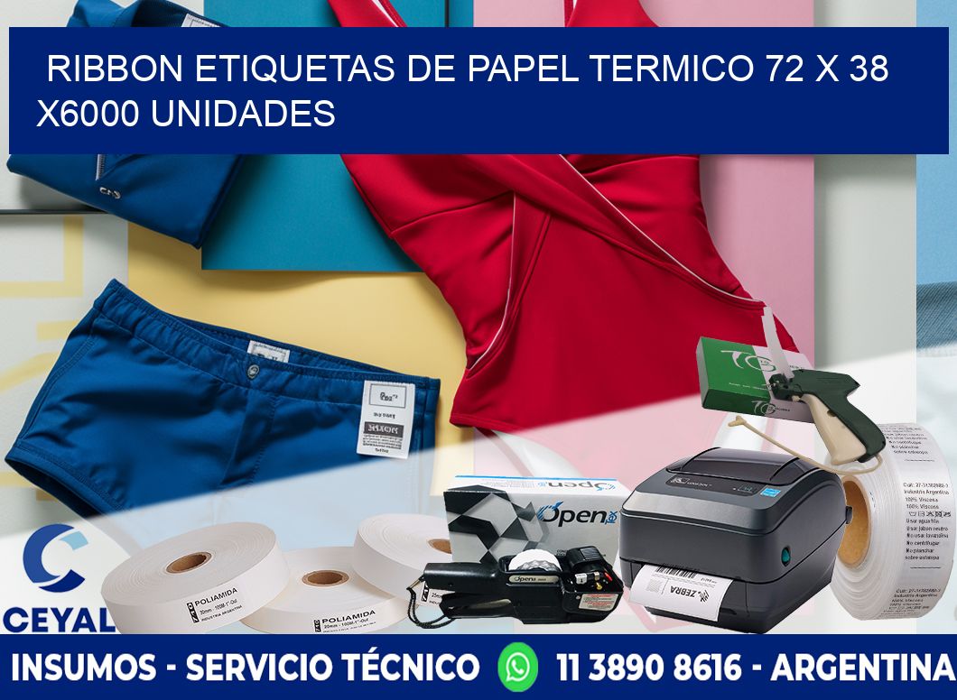 RIBBON ETIQUETAS DE PAPEL TERMICO 72 x 38 X6000 UNIDADES