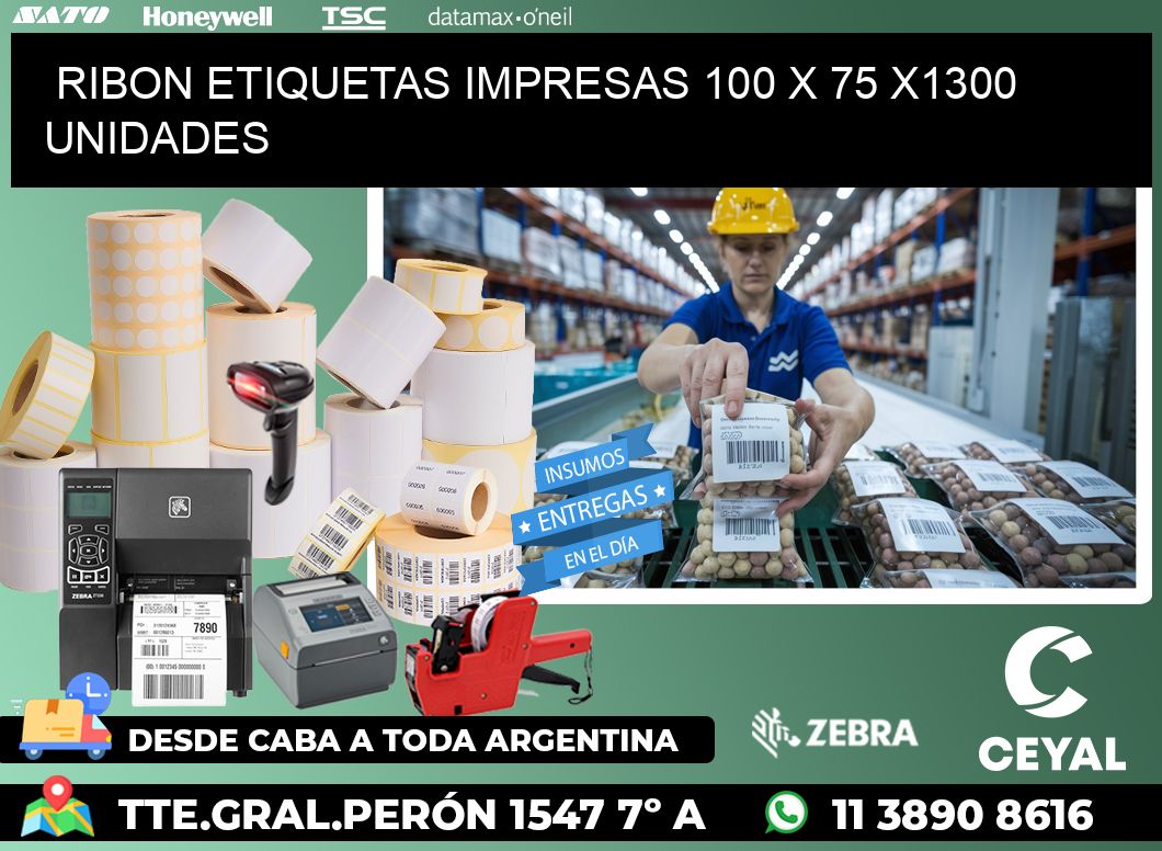 RIBON ETIQUETAS IMPRESAS 100 x 75 X1300 UNIDADES