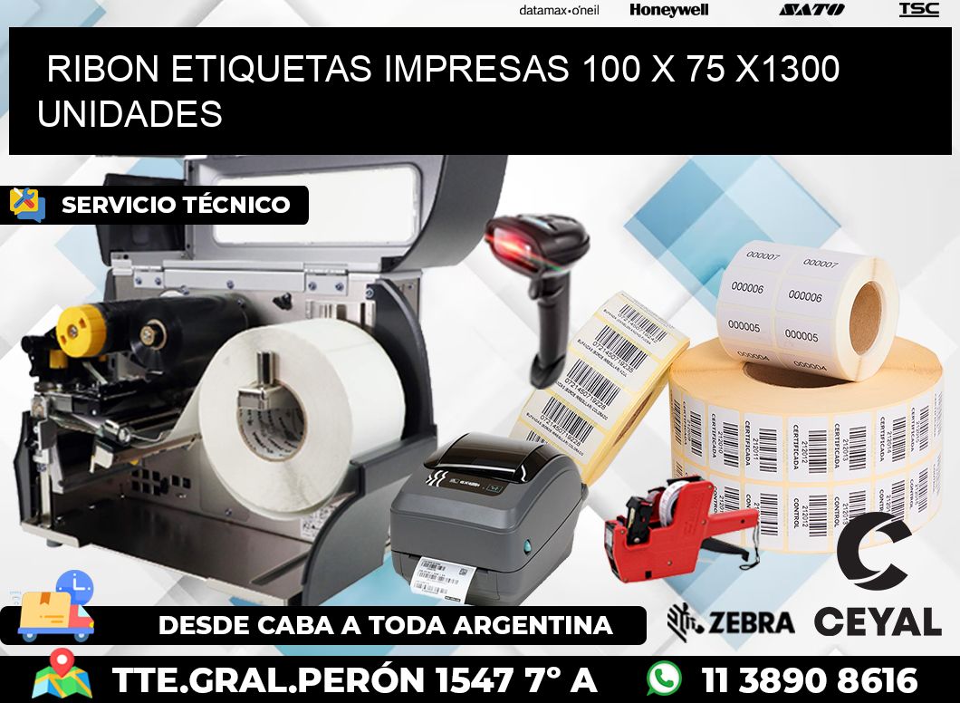 RIBON ETIQUETAS IMPRESAS 100 x 75 X1300 UNIDADES