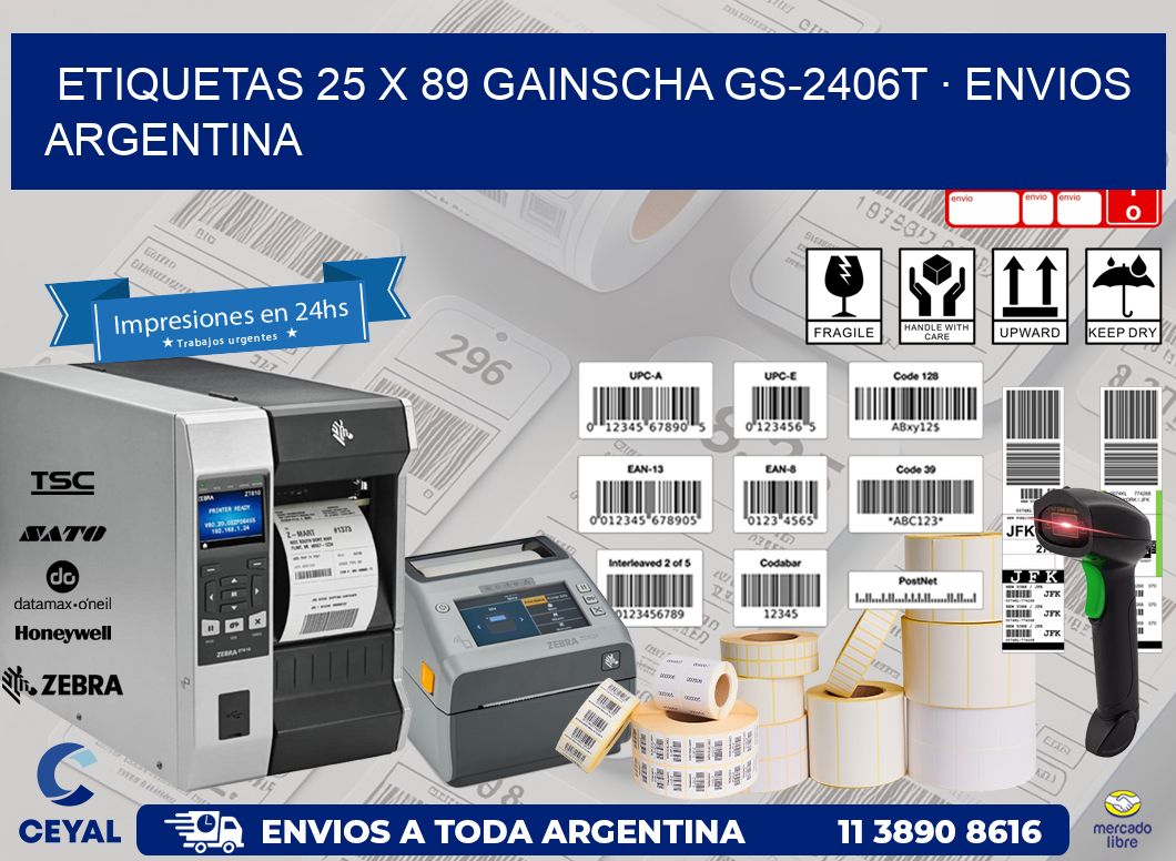 ETIQUETAS 25 x 89 GAINSCHA GS-2406T · ENVIOS ARGENTINA