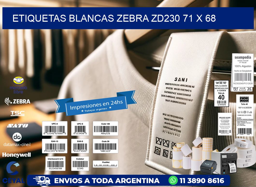 ETIQUETAS BLANCAS ZEBRA ZD230 71 x 68