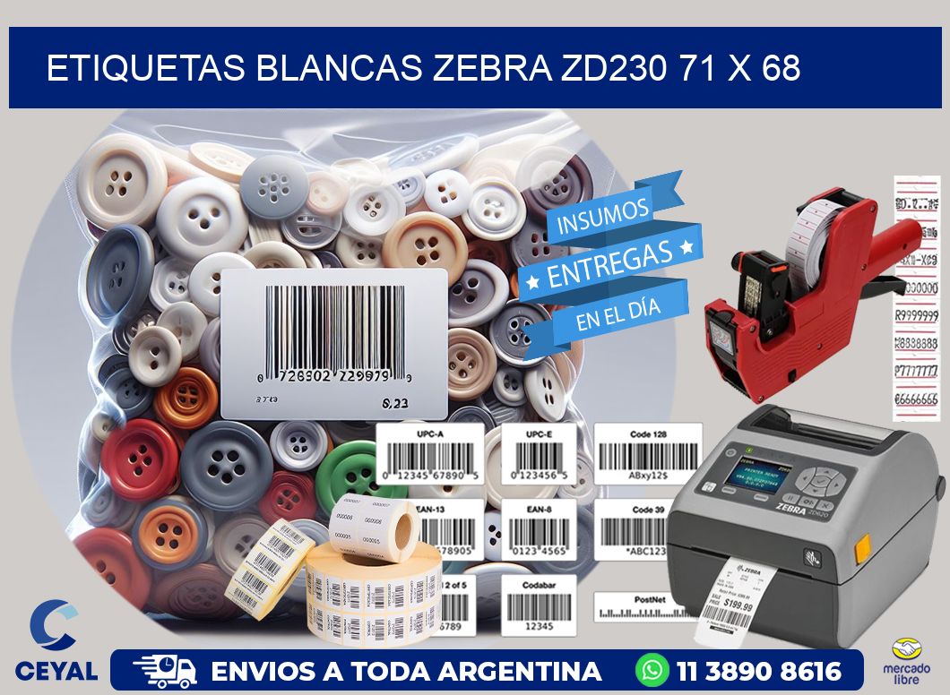 ETIQUETAS BLANCAS ZEBRA ZD230 71 x 68