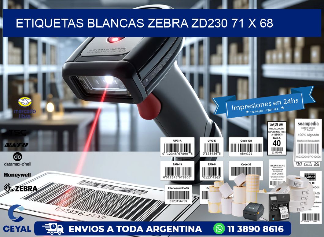 ETIQUETAS BLANCAS ZEBRA ZD230 71 x 68