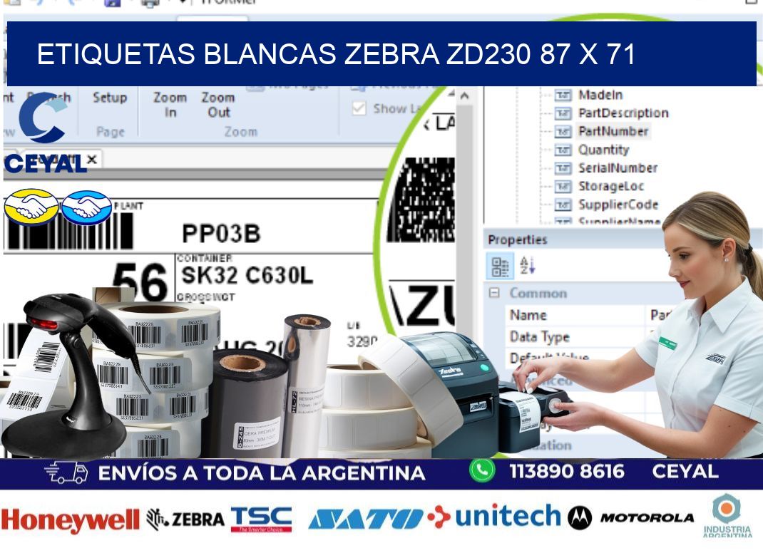 ETIQUETAS BLANCAS ZEBRA ZD230 87 x 71