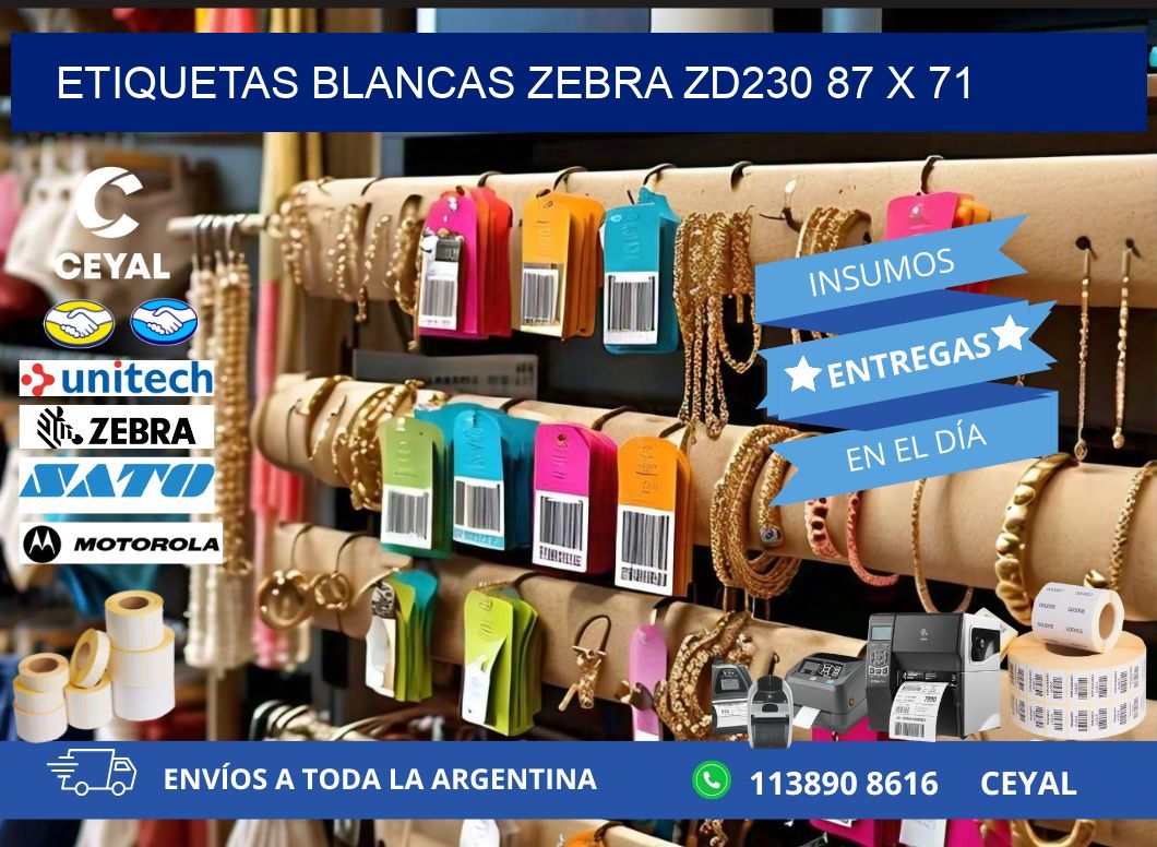 ETIQUETAS BLANCAS ZEBRA ZD230 87 x 71