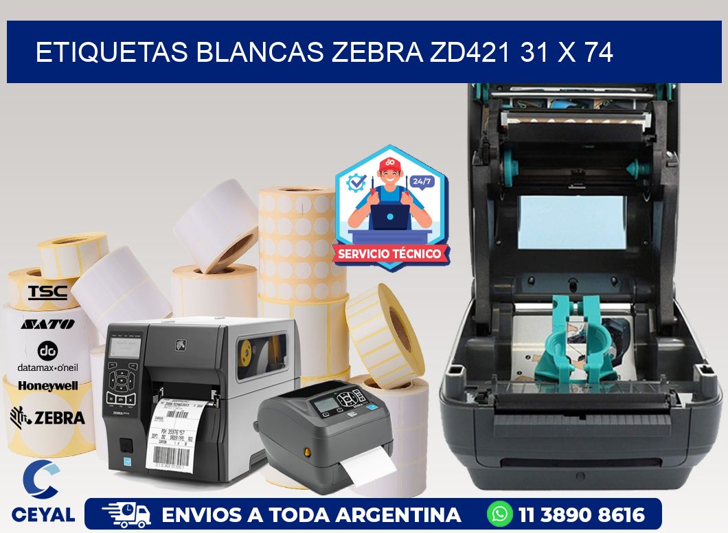 ETIQUETAS BLANCAS ZEBRA ZD421 31 x 74