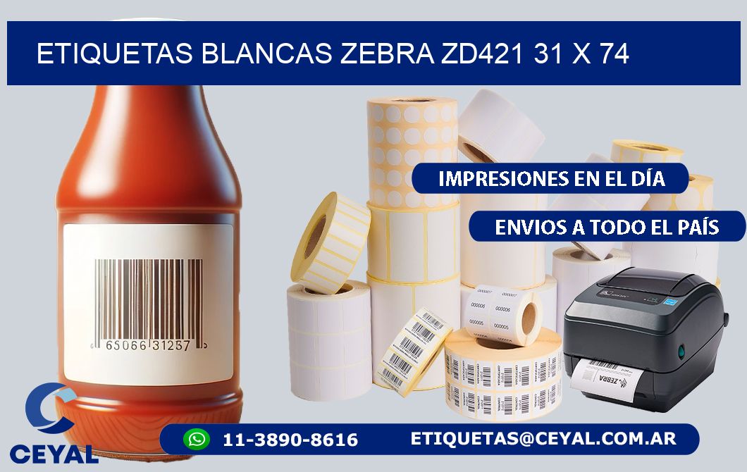 ETIQUETAS BLANCAS ZEBRA ZD421 31 x 74