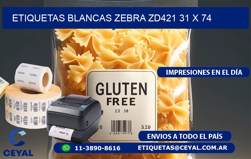 ETIQUETAS BLANCAS ZEBRA ZD421 31 x 74