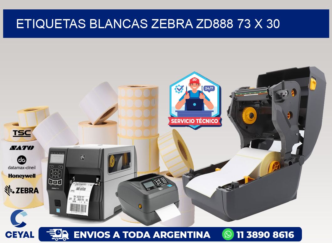 ETIQUETAS BLANCAS ZEBRA ZD888 73 x 30